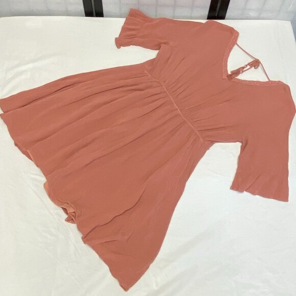 Maurices Ruffled 3/4 Sleeve V Neck Crochet Bodice Open Back Tie Crinkle Dress L - Picture 11 of 14